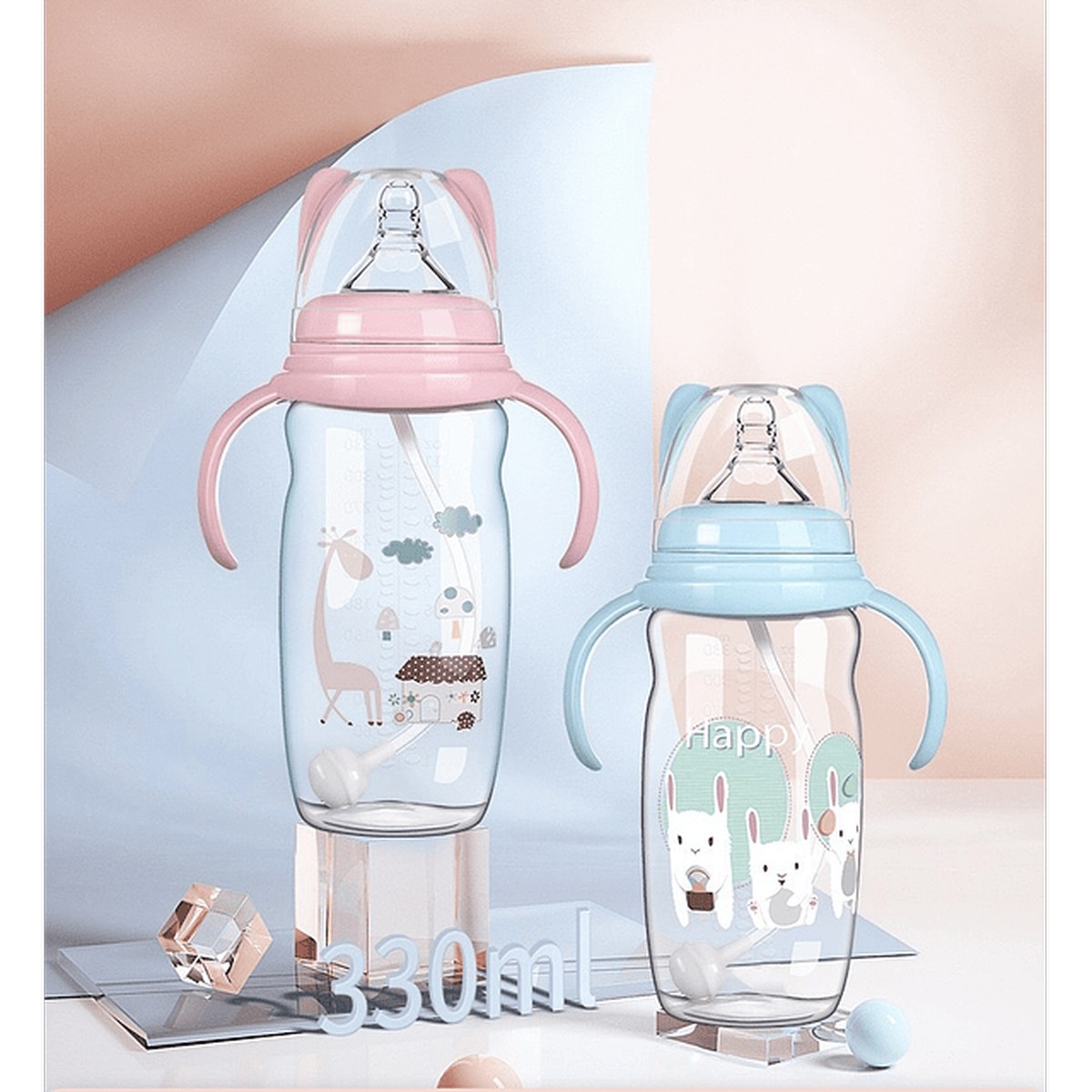 MAMADERA BIBERÓN LECHE BEBÉS AGUA DOBLE ASA CALIDAD RONDON - 6