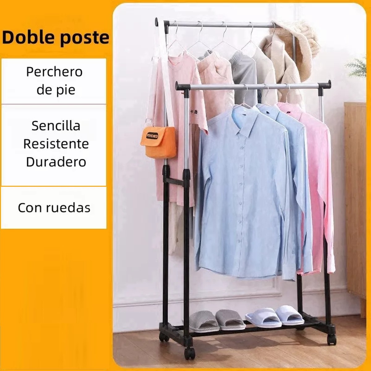 PERCHERO ROPA ORGANIZADOR MULTIFUNCIONAL RUEDAS DOBLE JER - 7