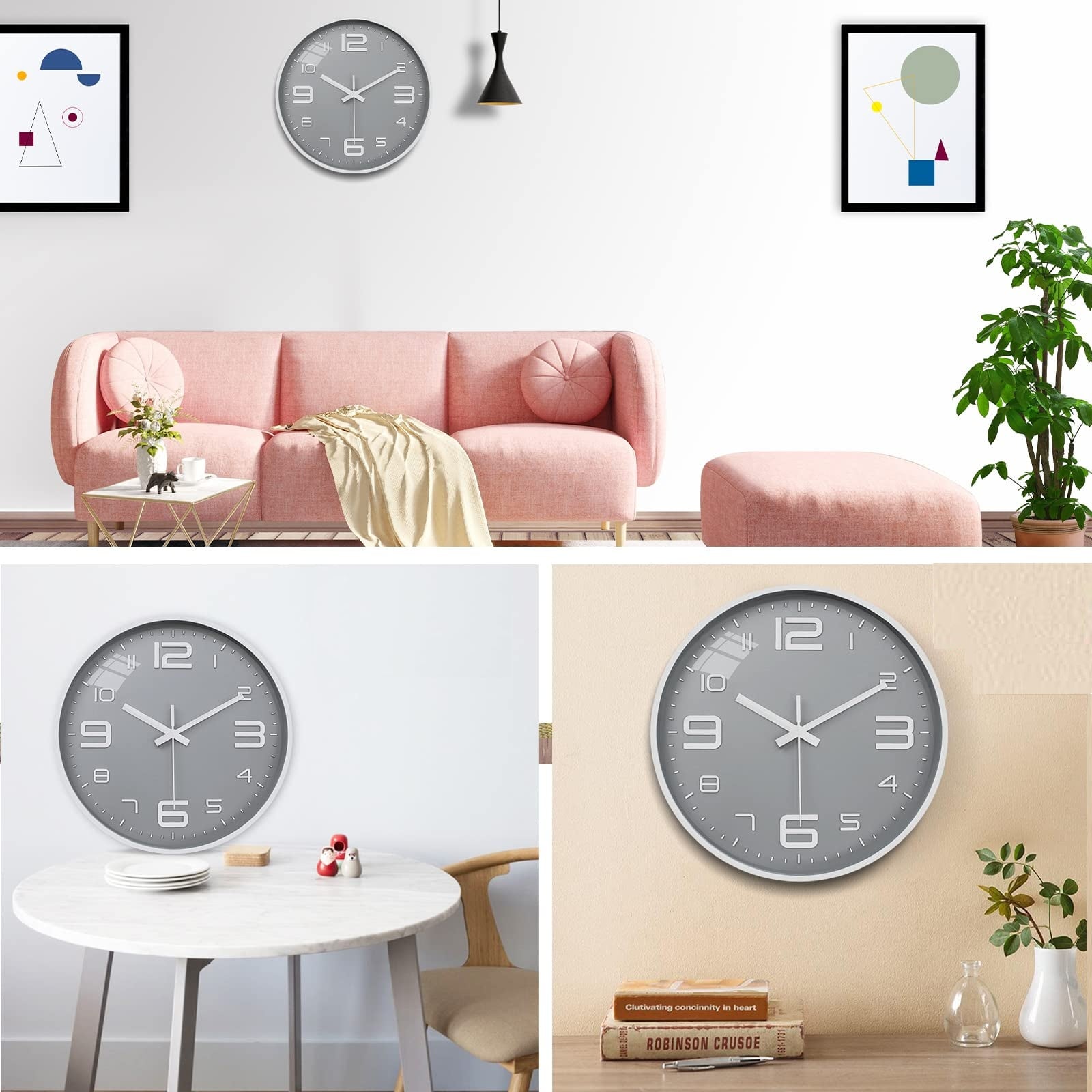 RELOJ PARED HOGAR SILENCIOSO DECORACION MODERNO SALA JER - 5