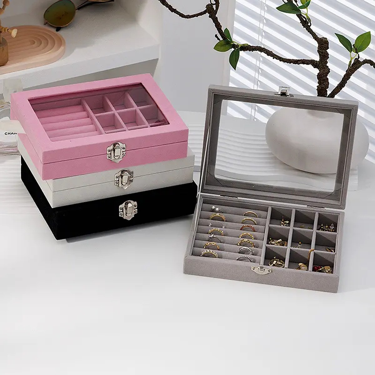 JOYERO CAJA EXHIBICIÓN ESTUCHE ORGANIZADOR JOYAS JER - 4