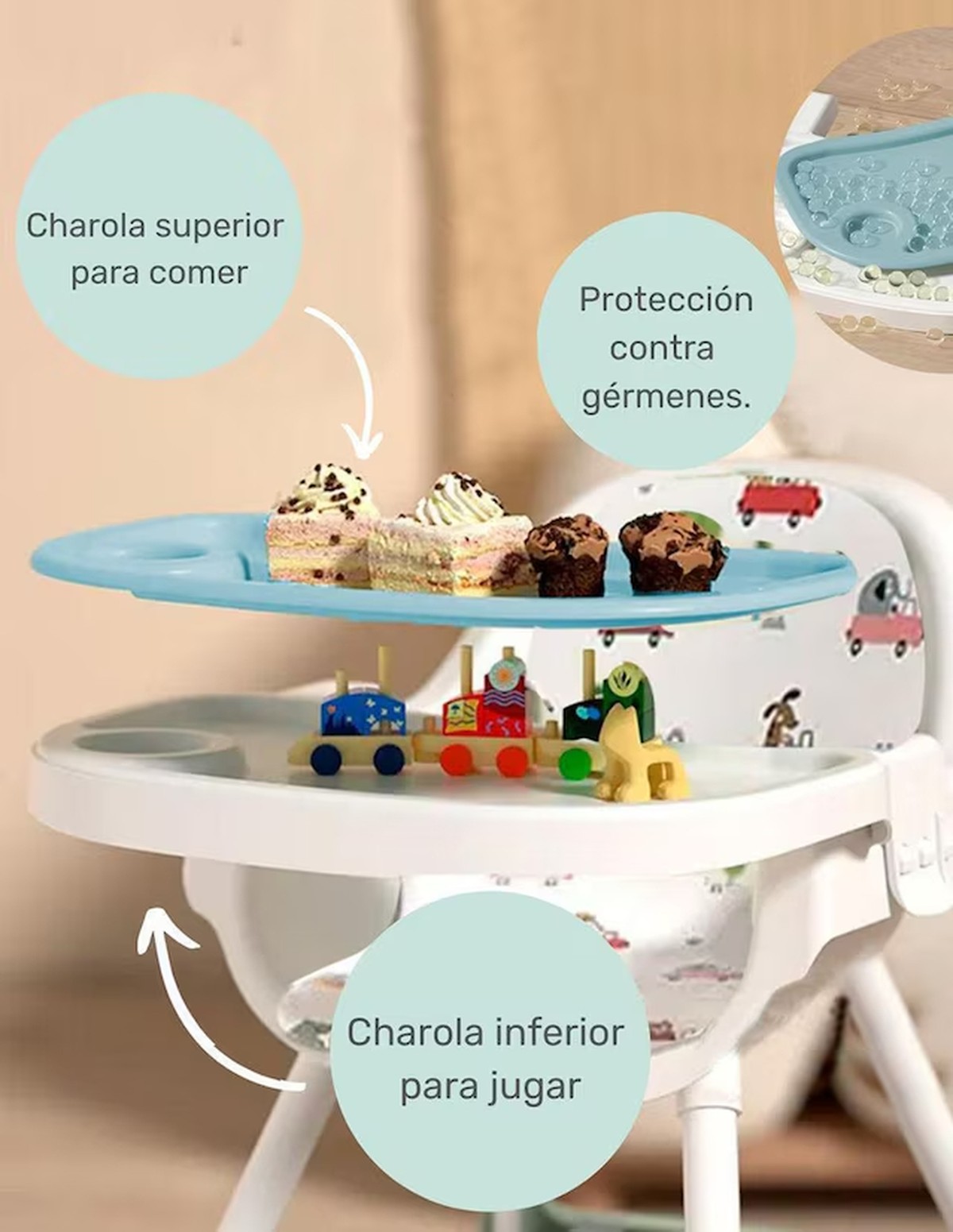 SILLA COMER BEBÉ ALTURA AJUSTABLE RESPALDO DESMONTABLE JER - 7
