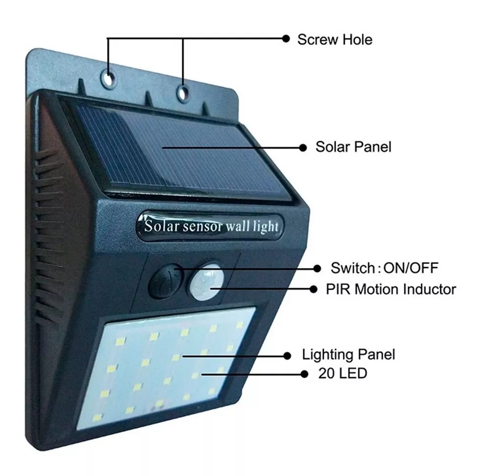 SET 2 LUCES LED PARED SENSOR MOVIMIENTO SOLAR DE 20 LAU - 4