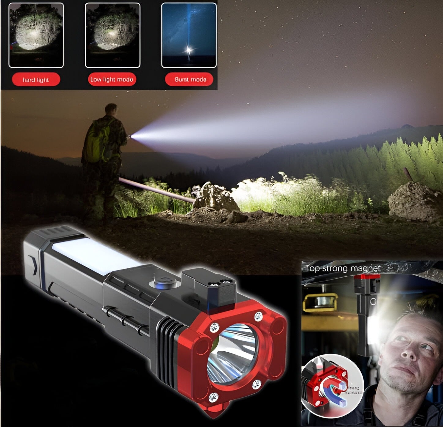 LINTERNA LED TACTICA RECARGABLE MULTIFUNCIONAL LAU - 9
