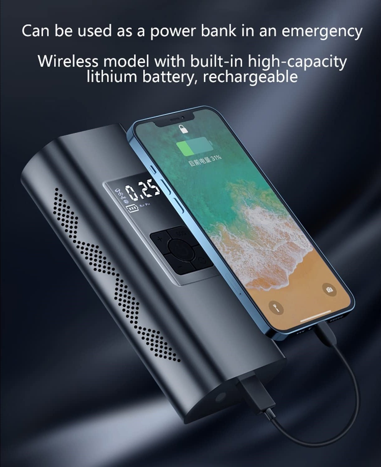 COMPRESOR PORTÁTIL 12V NEUMATICOS POWERBANK LINTERNA LAU - 2