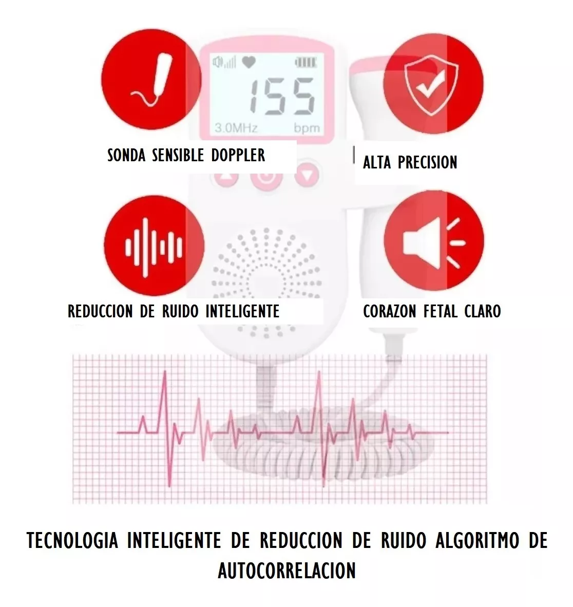 MONITOR FETAL DOPPLER FRECUENCIA CARDIACA LATIDO FETALES JER - 5