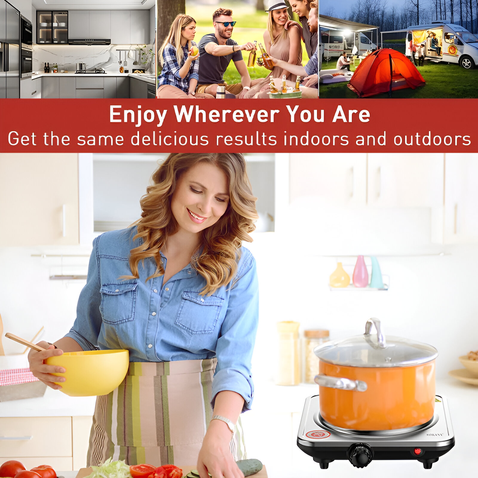 COCINA ENCIMERA PORTÁTIL 1 PLATO HOGAR MULTIFUNCIÓN JER - 5
