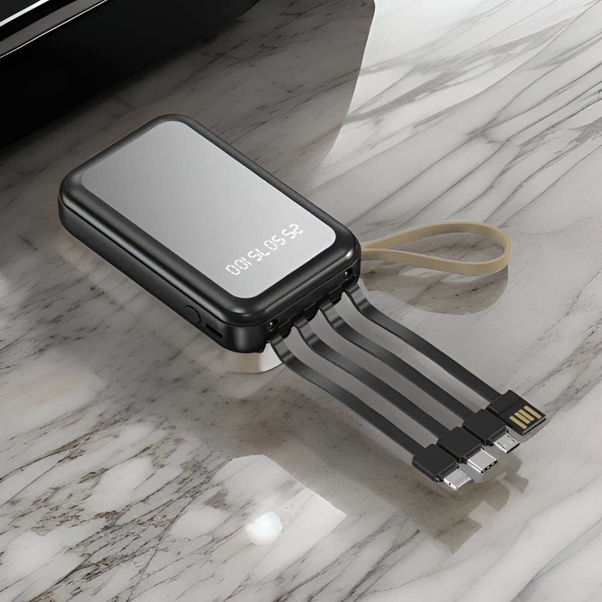 CARGADOR INALÁMBRICO PORTÁTIL LED CABLES INTEGRADOS 4EN1 - 8
