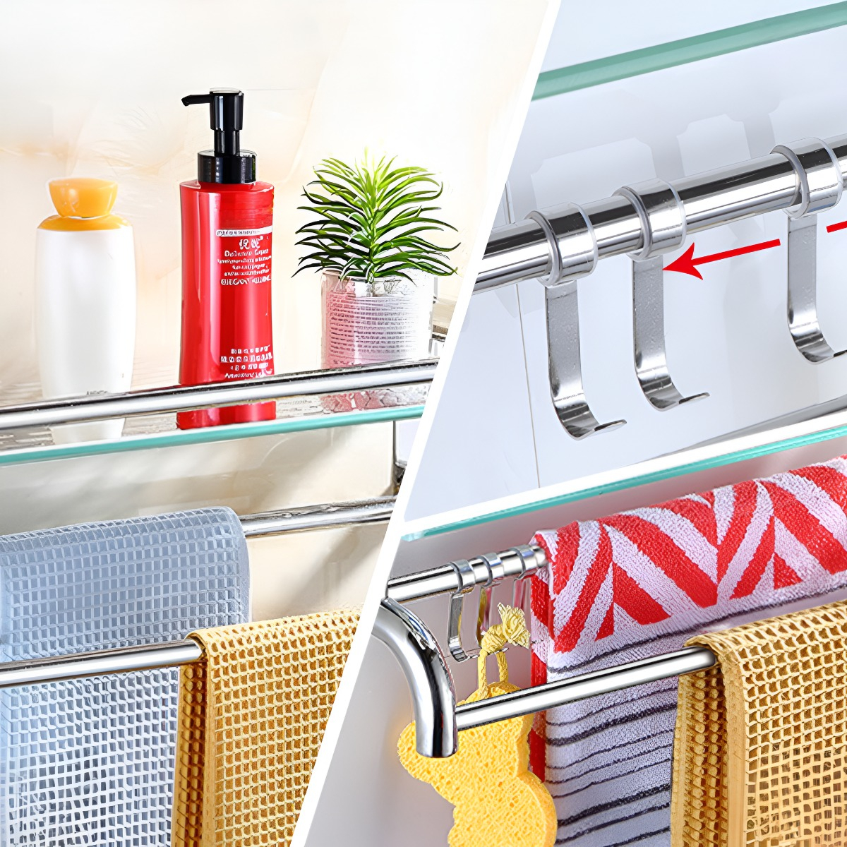 ESTANTE ORGANIZADOR BAÑO VIDRIO TOALLERO ACERO INOXIDABLE - 7