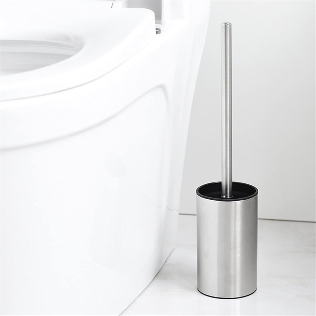 ESCOBILLA INODORO REDONDO CROMADO ACERO INOXIDABLE BAÑO - 4