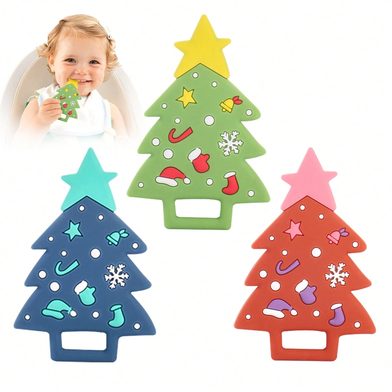SET ZZKKO 3 MORDEDOR SILICONA SUAVE BEBÉS ARBOL NAVIDEÑO LAU MULTICOLOR - 3