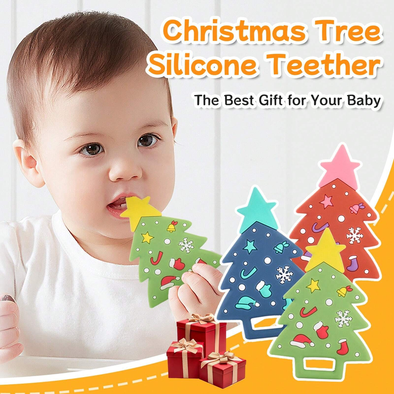 SET ZZKKO 3 MORDEDOR SILICONA SUAVE BEBÉS ARBOL NAVIDEÑO LAU MULTICOLOR - 7