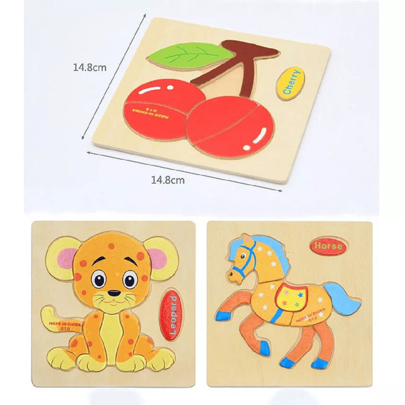 SET 12 PIEZAS ZZKKO MULTICOLOR ROMPECABEZAS MADERA ANIMAL DIBUJOS NIÑOS LAU - 2