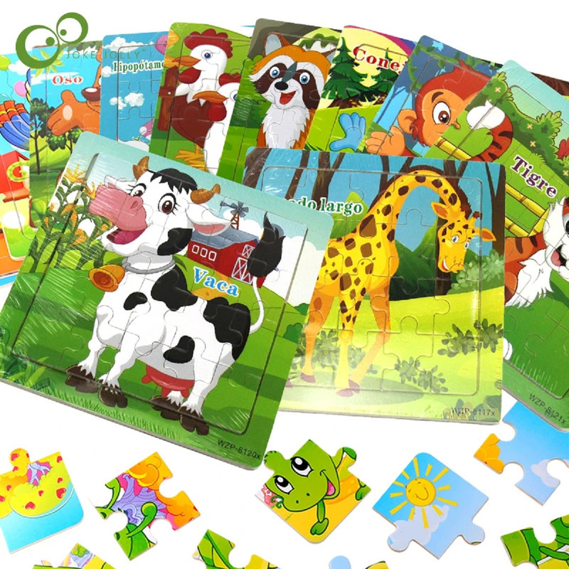 SET 12 ROMPECABEZAS ZZKKO MULTICOLOR MADERA ANIMAL DESARROLLO NIÑOS LAU - 1