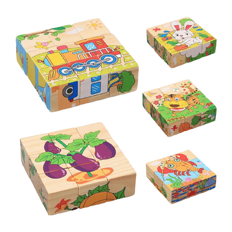 SET 4 ROMPECABEZAS ZZKKO MULTICOLOR CUBOS MADERA ANIMADO NIÑOS LAU - 5
