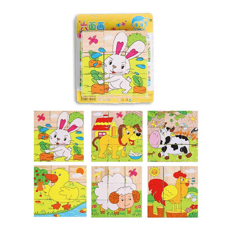SET 4 ROMPECABEZAS ZZKKO MULTICOLOR CUBOS MADERA ANIMADO NIÑOS LAU - 7