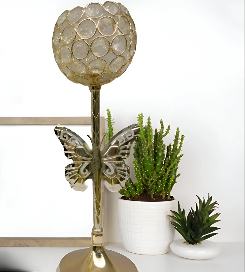 CANDELABRO MARIPOSA NÓRDICO DORADO CRISTAL 30CM JHN - 2
