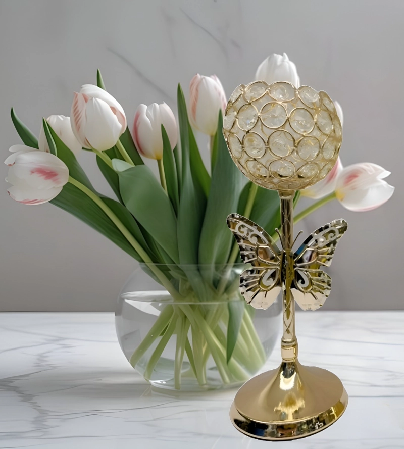 CANDELABRO MARIPOSA NÓRDICO DORADO CRISTAL 30CM JHN - 3