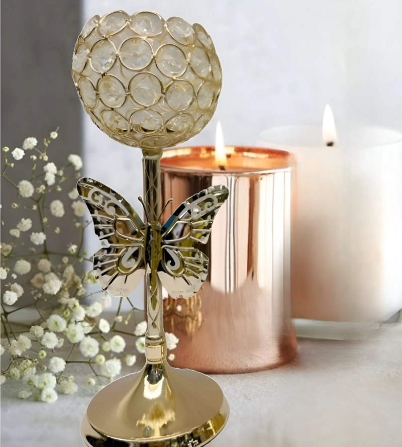 CANDELABRO MARIPOSA NÓRDICO DORADO CRISTAL 30CM JHN - 6