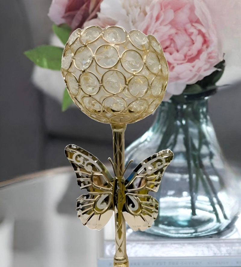 CANDELABRO MARIPOSA NÓRDICO DORADO CRISTAL 30CM JHN - 7