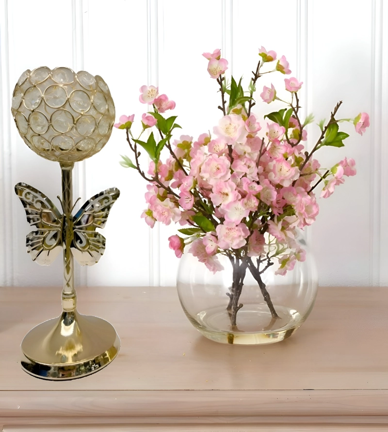 CANDELABRO MARIPOSA NÓRDICO DORADO CRISTAL 30CM JHN - 8