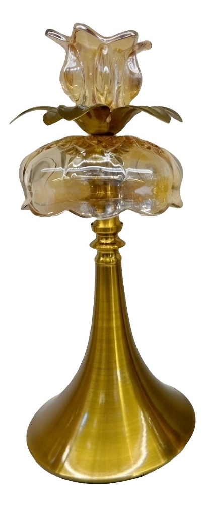 CANDELABRO VINTAGE DORADO CRISTAL PORTAVELAS MESA 33CM JHN - 1