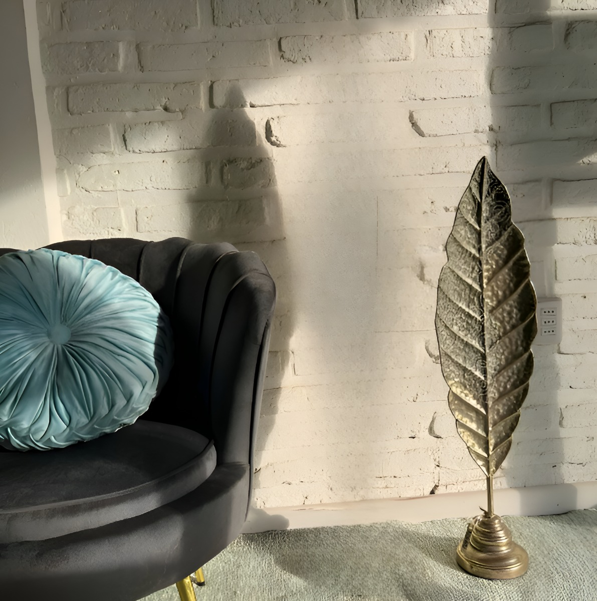 ESCULTURA HOJA PLUMA METAL MINIMALISTA MODERNO 84CM JHN - 4