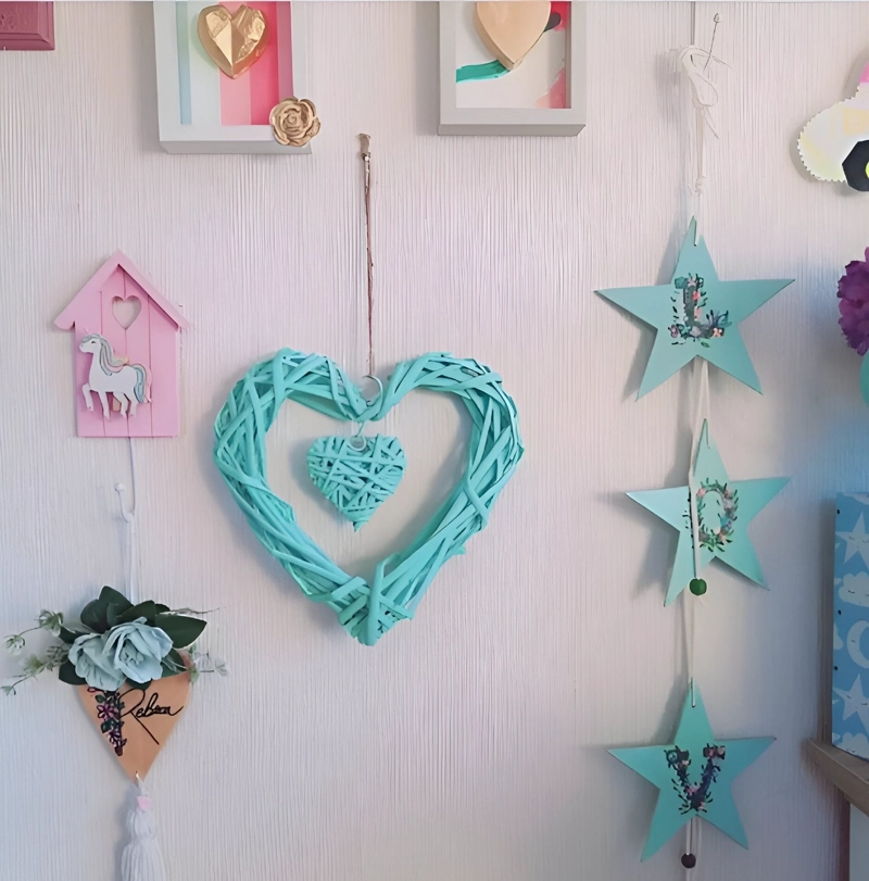 CORAZÓN COLGANTE 20CM MIMBRE RÚSTICO BRICOLAJE SET DE 3 JHN - 3
