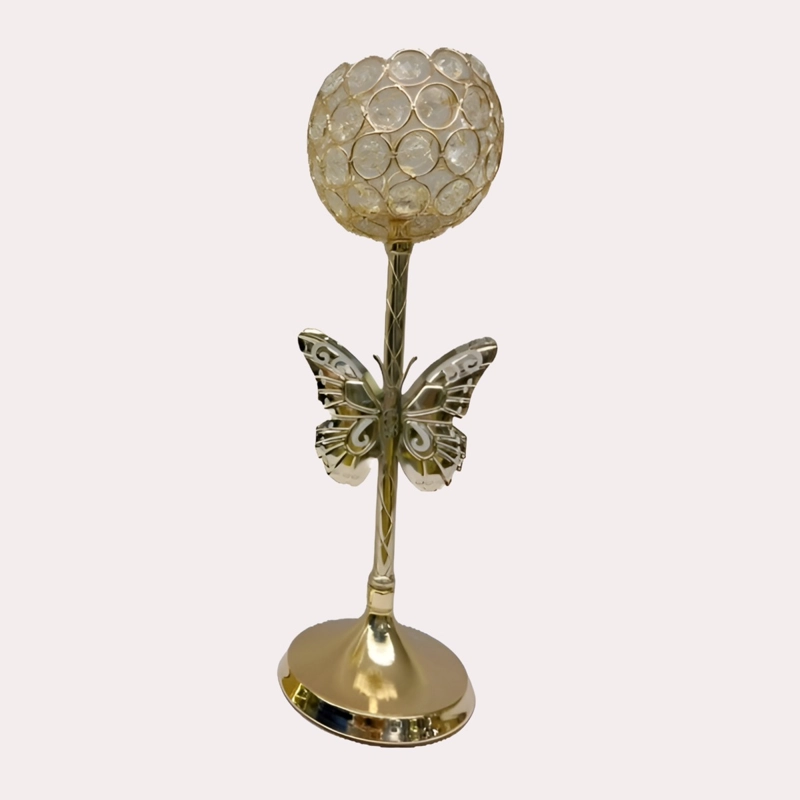 CANDELABRO DORADO MARIPOSA NÓRDICO CRISTAL 26CM JHN - 1