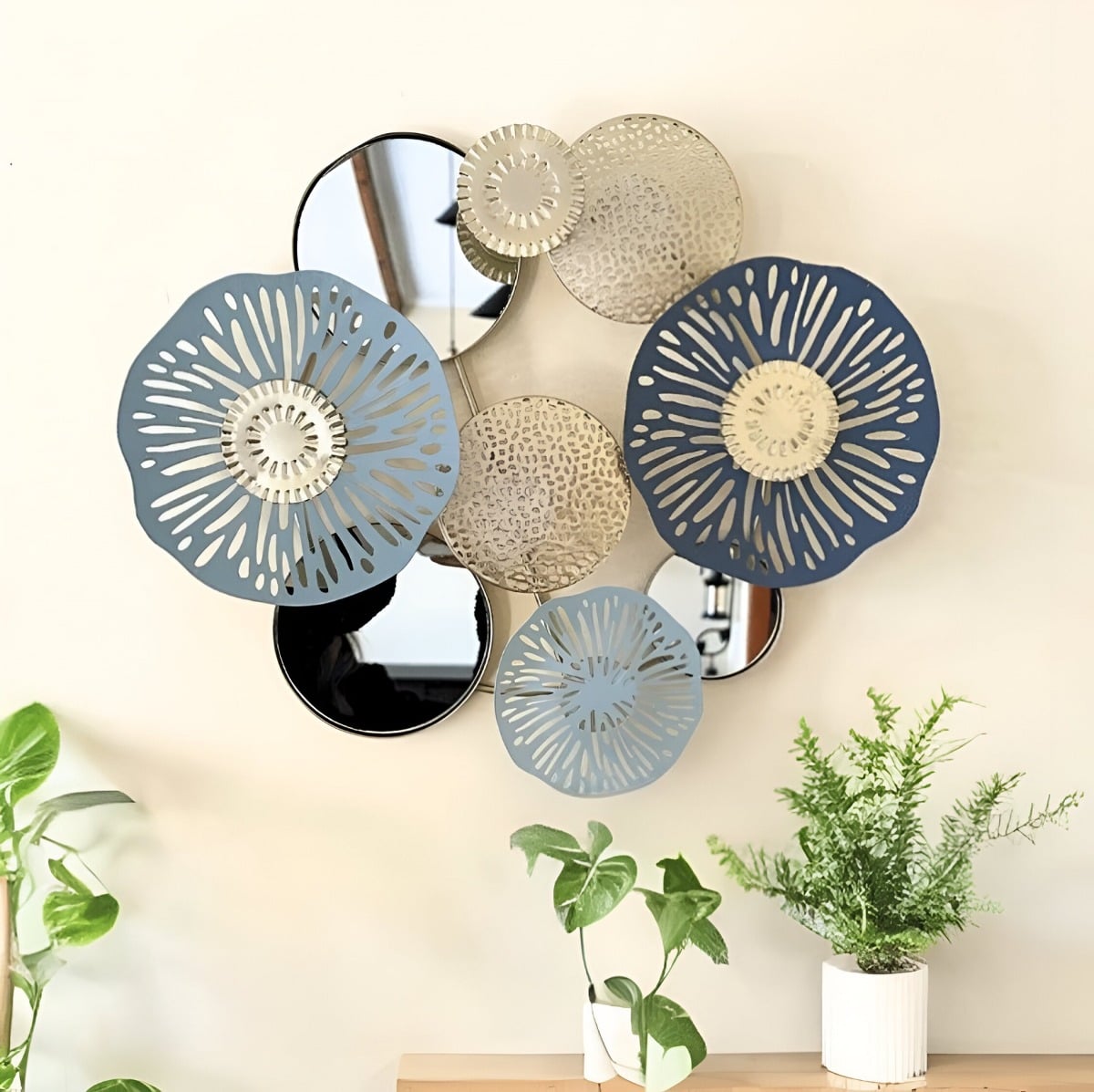 ESPEJO LOTO PARED HIERRO DECORACIÓN ELEGANTE JHN - 4