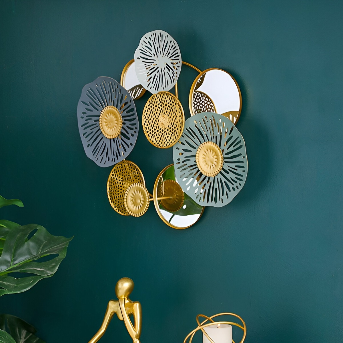 ESPEJO LOTO PARED HIERRO DECORACIÓN ELEGANTE JHN - 7