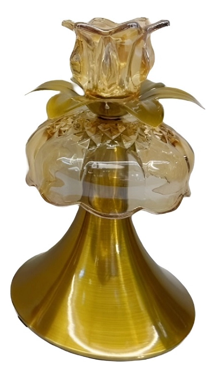 CANDELABRO DORADO CRISTAL VINTAGE PORTAVELAS MESA 23CM JHN - 1