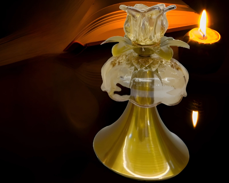 CANDELABRO DORADO CRISTAL VINTAGE PORTAVELAS MESA 23CM JHN - 5