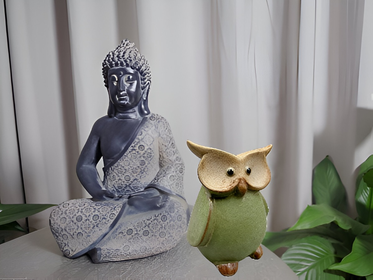 SET DE 2 ESTATUA BÚHO CERÁMICA DECORATIVA HOGAR JHN - 8