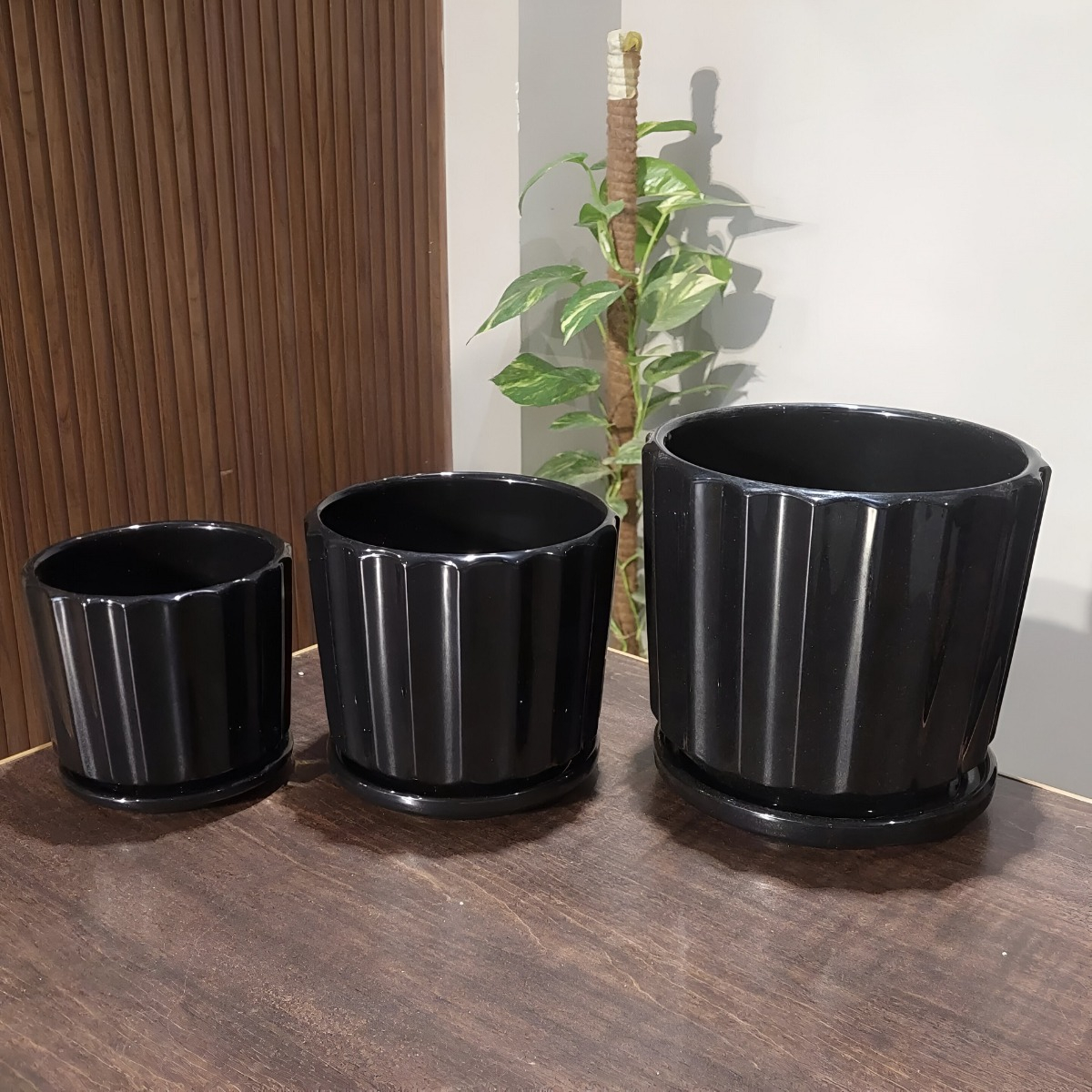 MACETERO CERÁMICA BLACK LIGHTS CONTEMPORÁNEO 3 PIEZAS JHN - 4