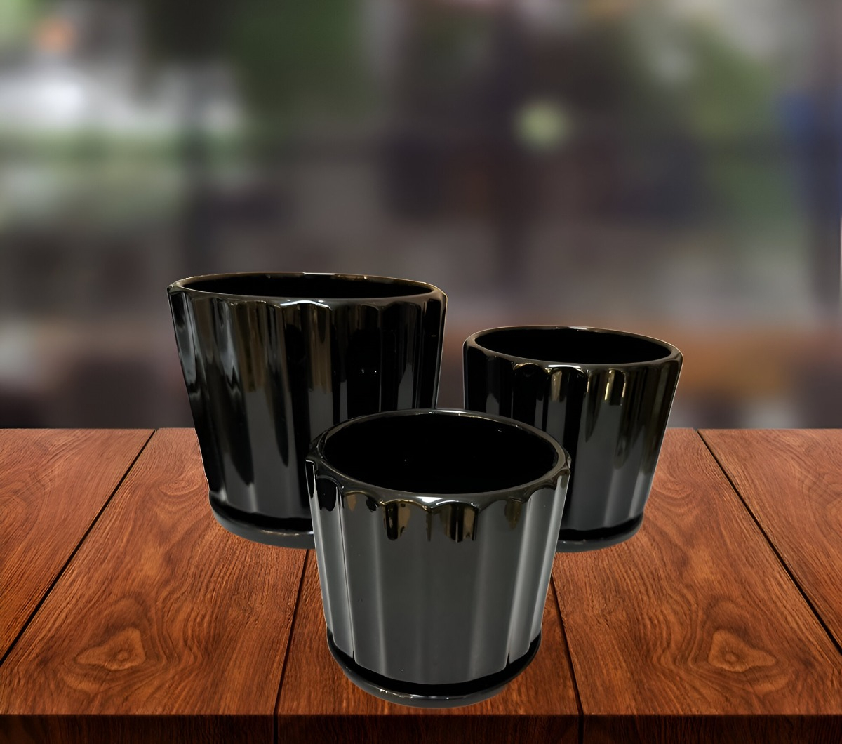 MACETERO CERÁMICA BLACK LIGHTS CONTEMPORÁNEO 3 PIEZAS JHN - 6