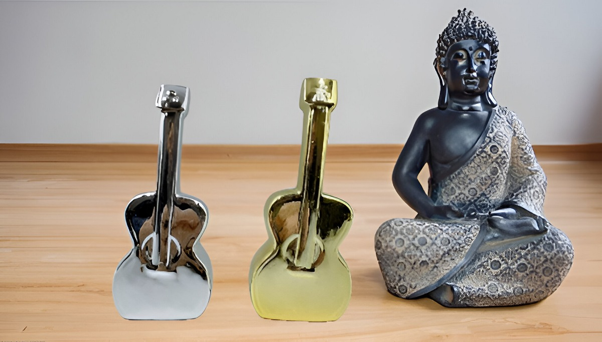 SET DE 2 ESTATUA GUITARRA METAL ESTILO MODERNO JHN - 7