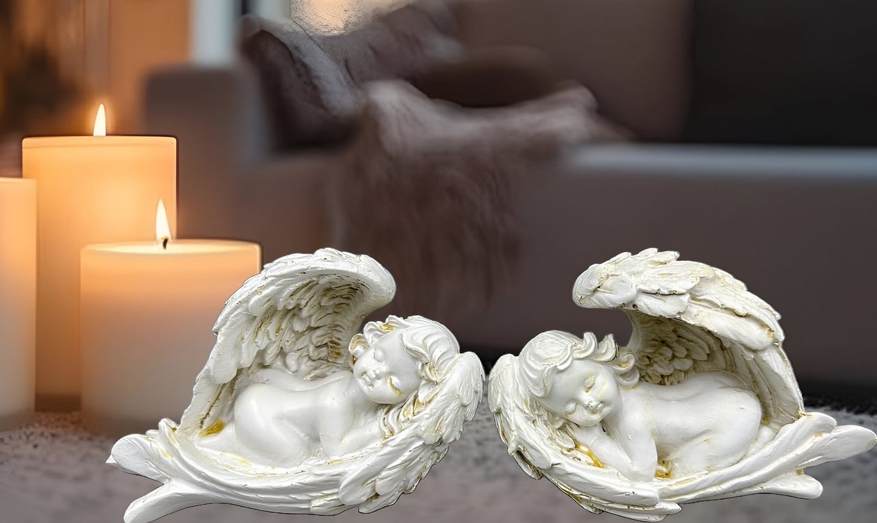 SET 2 ESTATUAS ANGELES RESINA JARDIN DECORACION HOGAR LAU - 2