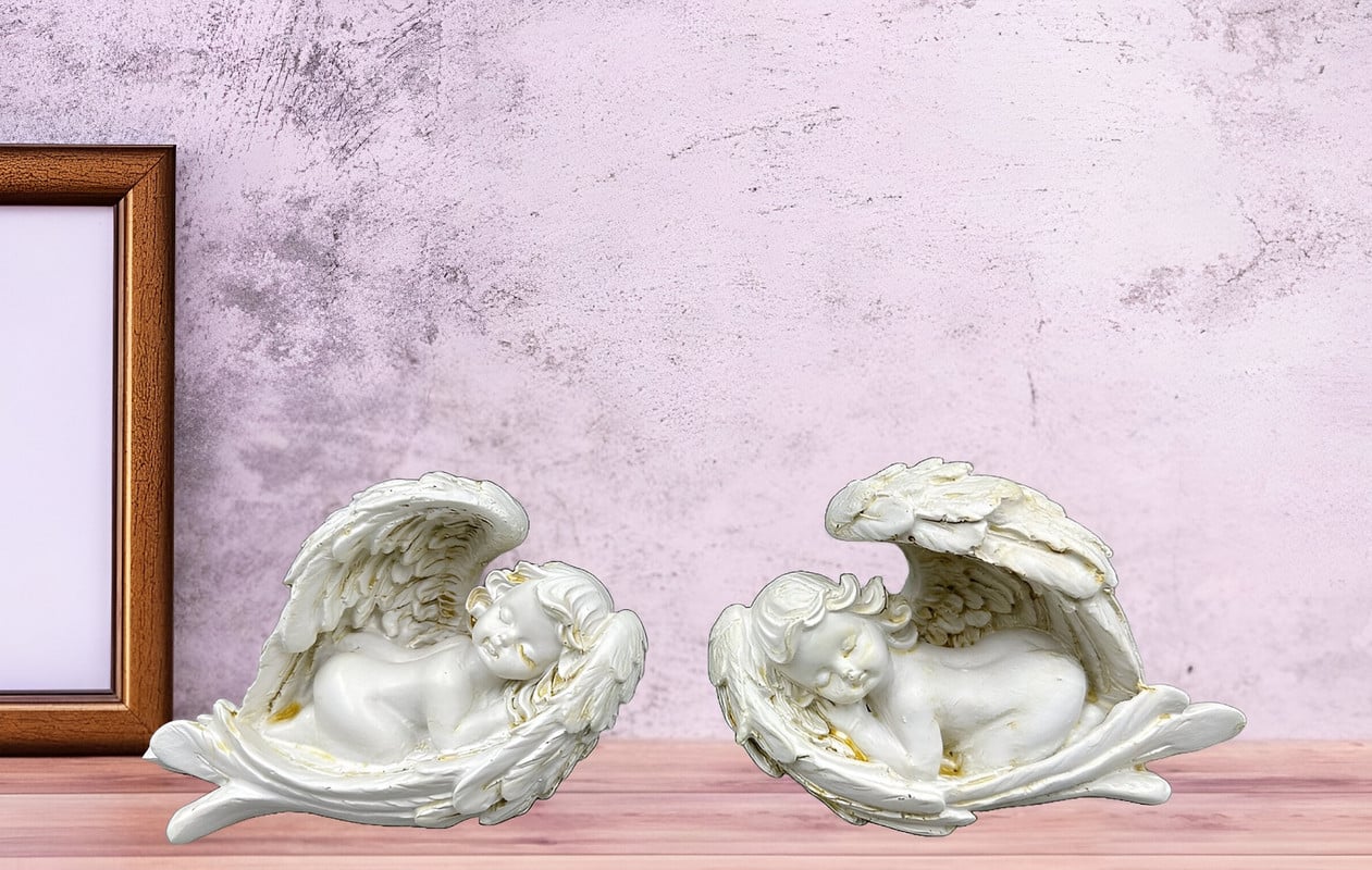 SET 2 ESTATUAS ANGELES RESINA JARDIN DECORACION HOGAR LAU - 4