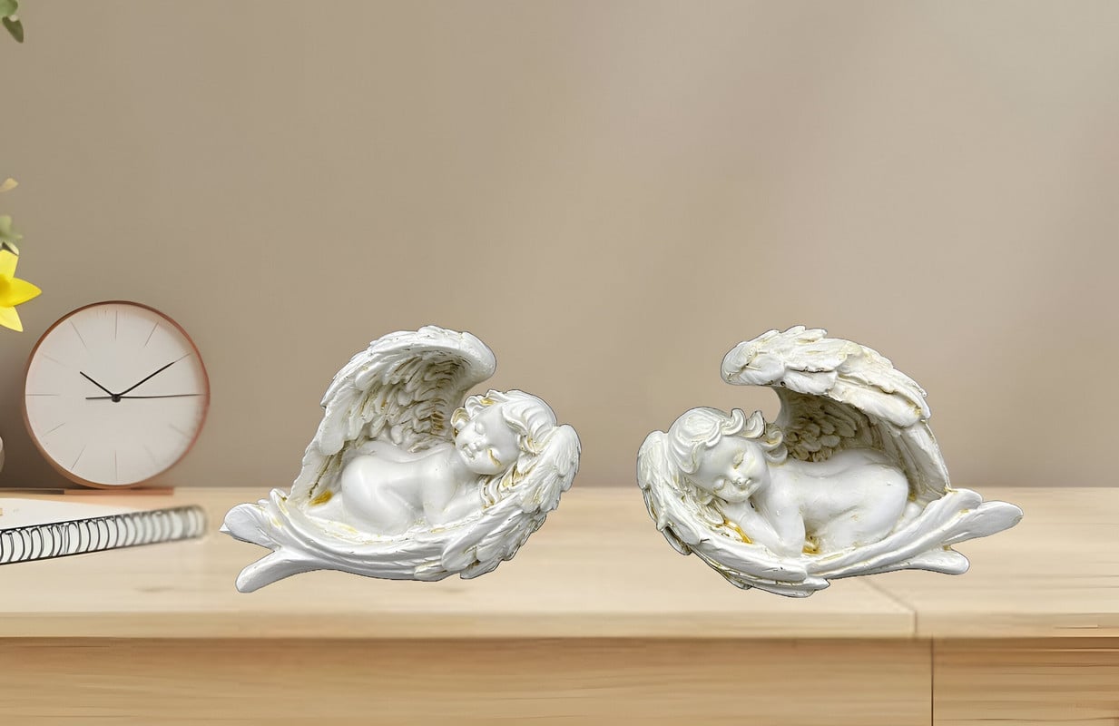 SET 2 ESTATUAS ANGELES RESINA JARDIN DECORACION HOGAR LAU - 5