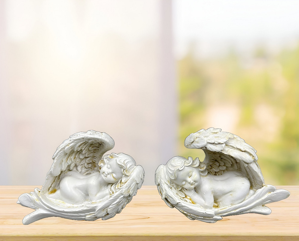 SET 2 ESTATUAS ANGELES RESINA JARDIN DECORACION HOGAR LAU - 6