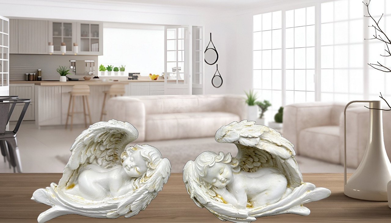 SET 2 ESTATUAS ANGELES RESINA JARDIN DECORACION HOGAR LAU - 7