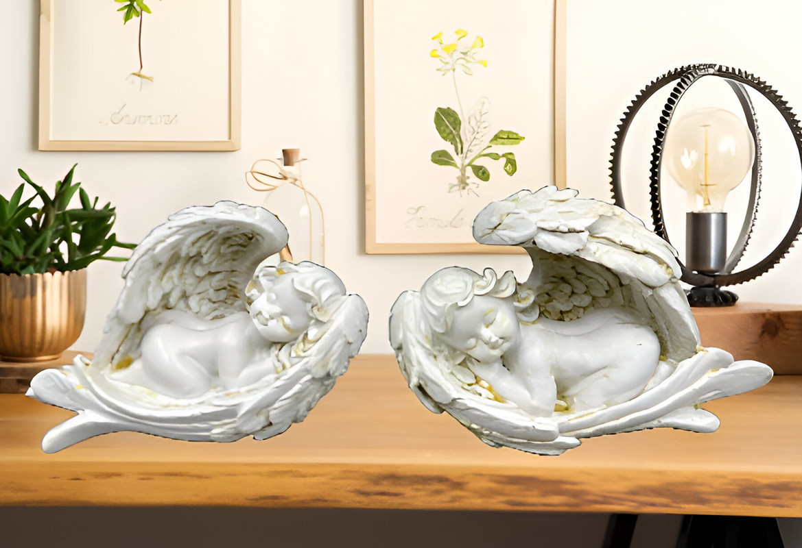 SET 2 ESTATUAS ANGELES RESINA JARDIN DECORACION HOGAR LAU - 8