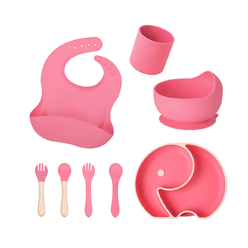 SET ZZKKO ALIMENTACIÓN SILICONA 8EN1 ANTIDESLIZANTE BEBÉS LAU ROSA - 1