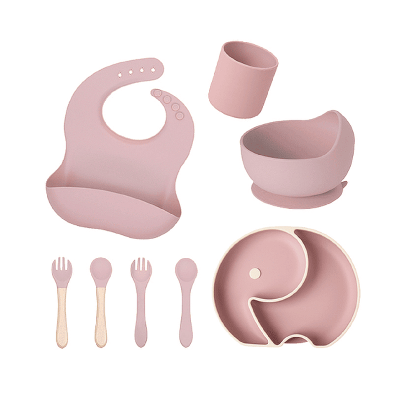 SET ZZKKO ALIMENTACIÓN SILICONA 8EN1 ANTIDESLIZANTE BEBÉS LAU ROSA - 6
