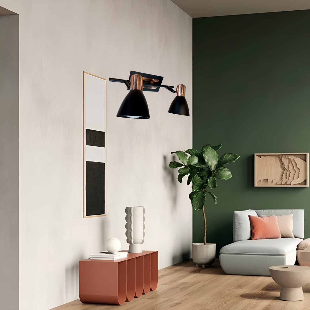 LÁMPARA DOBLE TECHO PARED E27 COBRE 110V 220V JHN NEGRO - 7
