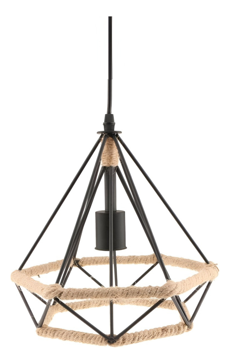 LÁMPARA COLGANTE TECHO DIAMANTE DECORATIVO CUERDA METAL JHN NEGRO - 3