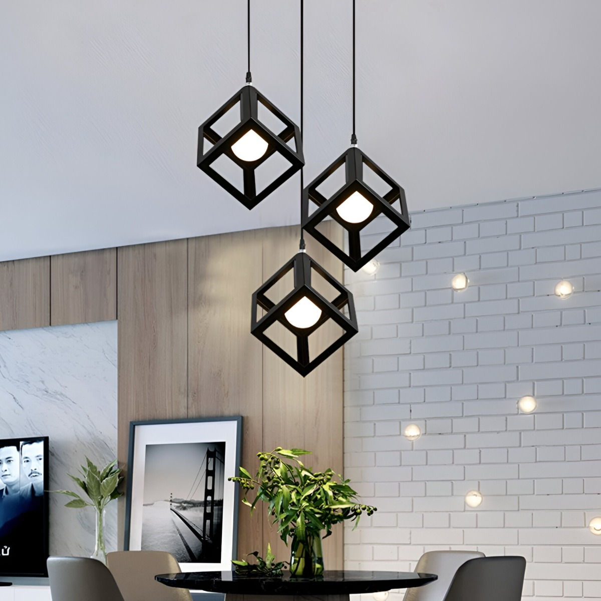 LÁMPARA COLGANTE TECHO LED 3 CUBOS HIERRO E27 JHN NEGRO - 5