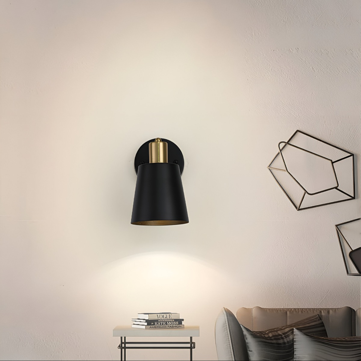 LÁMPARA PARED INDUSTRIAL VINTAGE METAL DORADO JHN NEGRO - 6