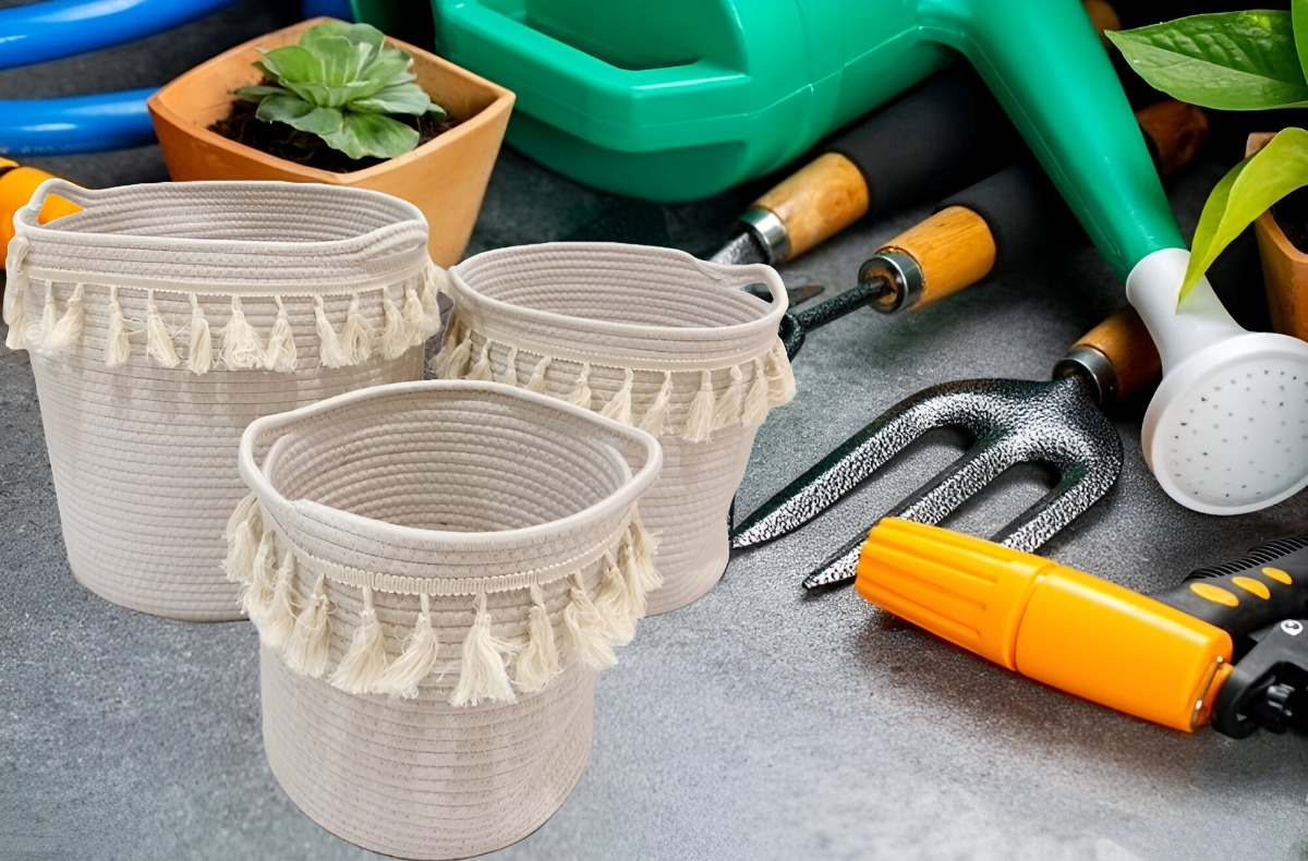 SET DE 3 CESTA CANASTO DECORATIVO CUERDA ALGODÓN MACRAMÉ JHN - 10