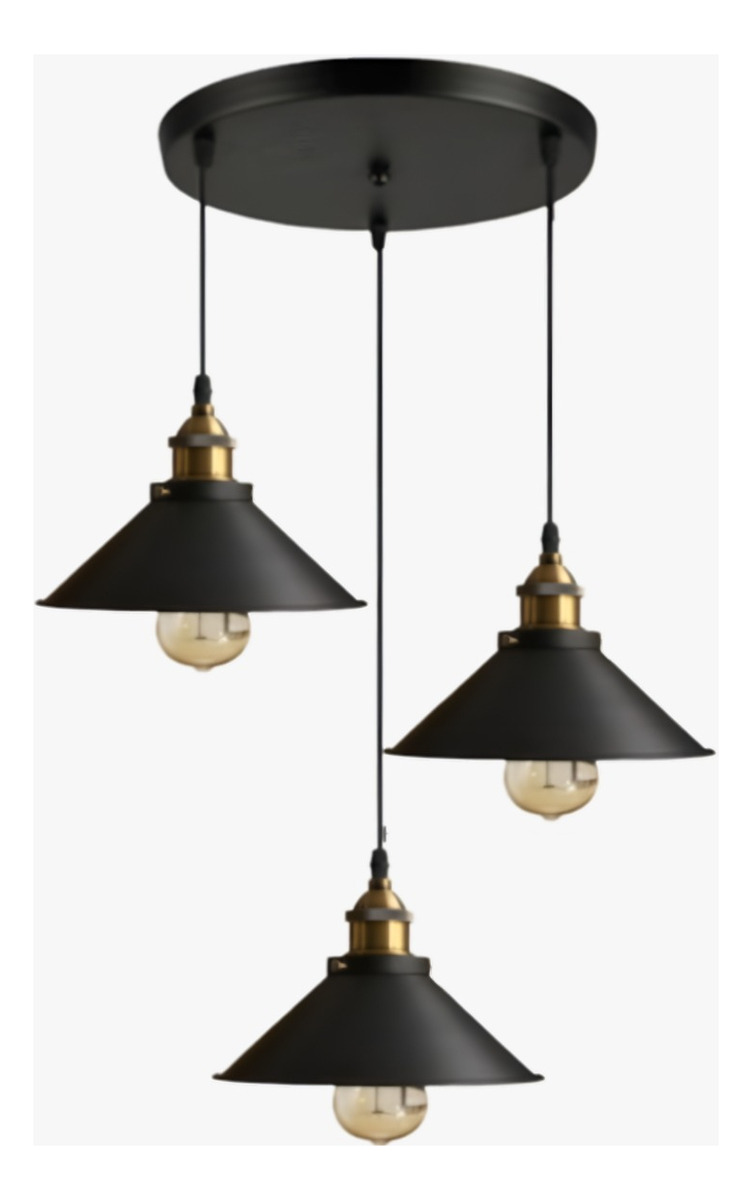 LÁMPARA COLGANTE TECHO INDUSTRIAL AJUSTABLE 3 FOCOS JHN NEGRO - 4
